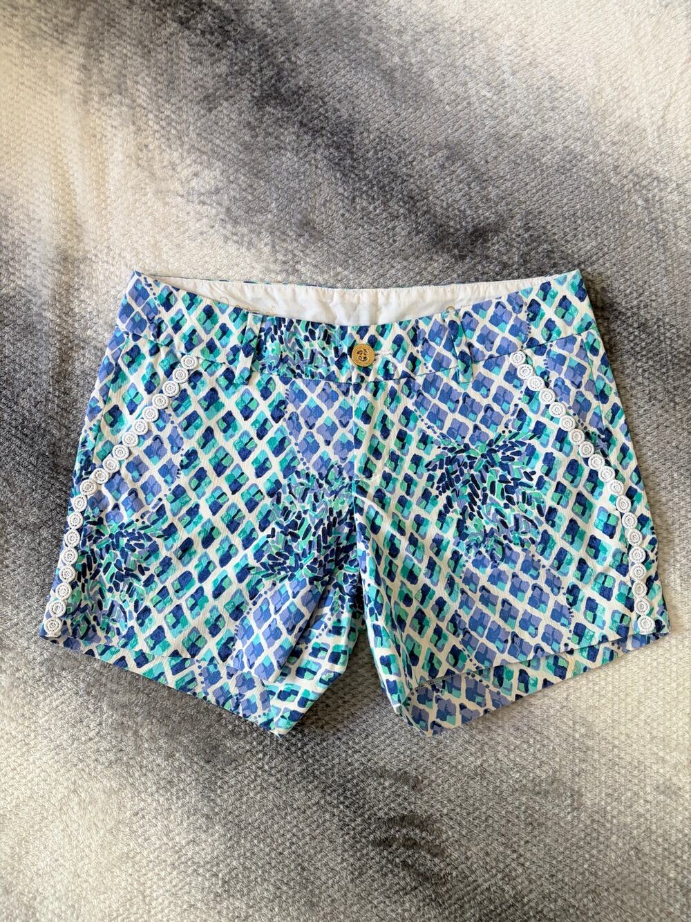 Lilly Pulitzer Callahan Shorts Resort White Toe In Blue Printed Shorts Size 2 XS